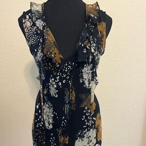 CAbi Women's Blouse - Black, White, Brown Pattern